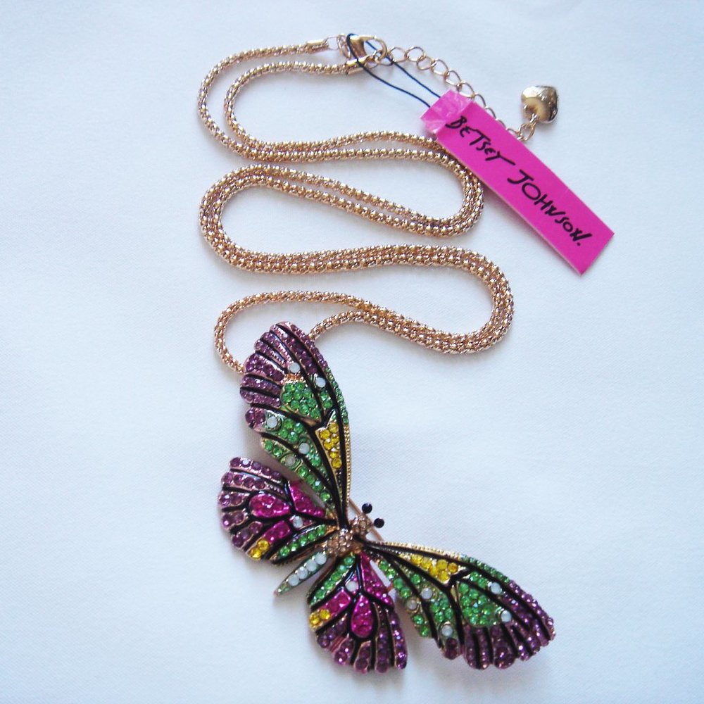 MULTICOLOR BUTTERFLY PENDANT BROOCH  NECKLACE